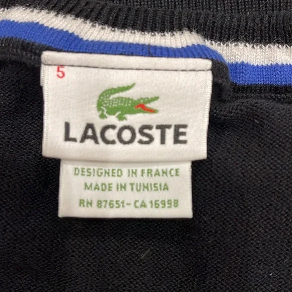 Lacoste Black V-Neck Sweater Size Medium - Picture 3 of 9